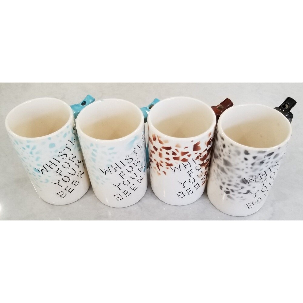 Vintage Whistle Mugs Set of 4 – “Whistle for Your Beer” – 1970s/80s